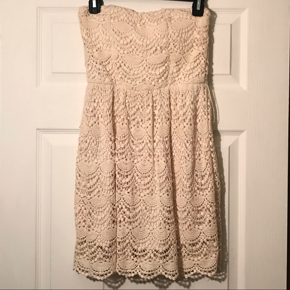 Mini Strapless Knitted Cream Dress